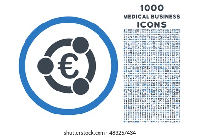 Euro Collaboration rounded vector bicolor icon with 1000 medical business icons. Set style is flat pictograms, smooth blue colors, white background.