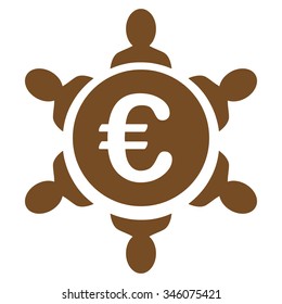 Euro Collaboration vector icon. Style is flat symbol, brown color, rounded angles, white background.