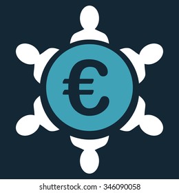 Euro Collaboration vector icon. Style is bicolor flat symbol, blue and white colors, rounded angles, dark blue background.