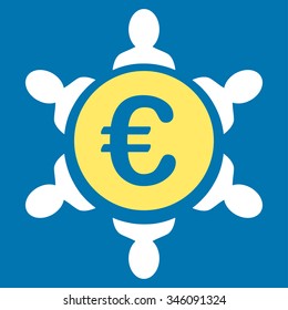 Euro Collaboration vector icon. Style is bicolor flat symbol, yellow and white colors, rounded angles, blue background.