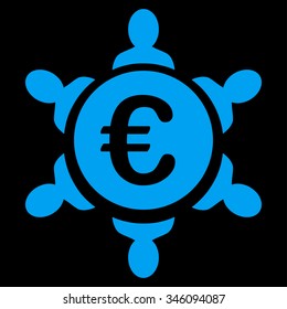Euro Collaboration vector icon. Style is flat symbol, blue color, rounded angles, black background.