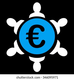 Euro Collaboration vector icon. Style is bicolor flat symbol, blue and white colors, rounded angles, black background.