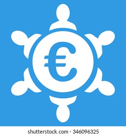 Euro Collaboration vector icon. Style is flat symbol, white color, rounded angles, blue background.