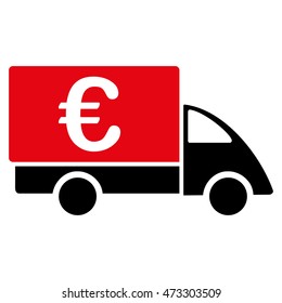 Euro Collector Car icon. Vector style is bicolor flat iconic symbol with rounded angles, intensive red and black colors, white background.