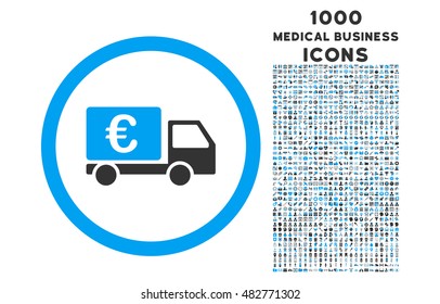 Euro Collector Car rounded vector bicolor icon with 1000 medical business icons. Set style is flat pictograms, blue and gray colors, white background.