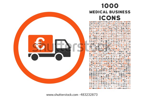 Euro Collector Car rounded\
vector bicolor icon with 1000 medical business icons. Set style is\
flat pictograms, orange and gray colors, white\
background.