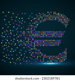 Euro of colorful pixels with an explosion. Vector illustration