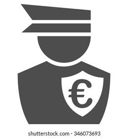 Euro Commissioner vector icon. Style is flat symbol, gray color, rounded angles, white background.