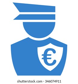 Euro Commissioner vector icon. Style is flat symbol, cobalt color, rounded angles, white background.