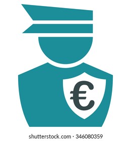 Euro Commissioner vector icon. Style is bicolor flat symbol, soft blue colors, rounded angles, white background.