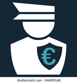 Euro Commissioner vector icon. Style is bicolor flat symbol, blue and white colors, rounded angles, dark blue background.