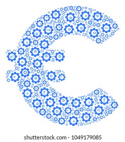 Euro composition of gear wheels. Vector mechanical wheel components are united into euro collage.