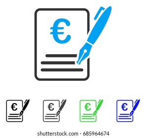 Euro Contract Signature flat vector illustration. Colored euro contract signature gray, black, blue, green pictogram versions. Flat icon style for web design.