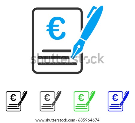 Euro Contract Signature flat vector illustration. Colored euro contract signature gray, black, blue, green pictogram versions. Flat icon style for web design.