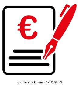 Euro Contract Signature icon. Vector style is bicolor flat iconic symbol with rounded angles, intensive red and black colors, white background.