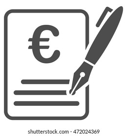 Euro Contract Signature icon. Vector style is flat iconic symbol with rounded angles, gray color, white background.