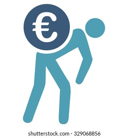 Euro Courier vector icon. Style is bicolor flat symbol, cyan and blue colors, rounded angles, white background.