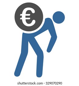 Euro Courier vector icon. Style is bicolor flat symbol, cobalt and gray colors, rounded angles, white background.