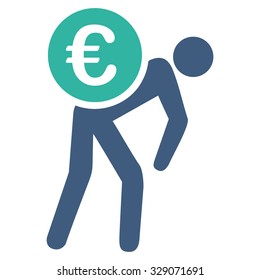 Euro Courier vector icon. Style is bicolor flat symbol, cobalt and cyan colors, rounded angles, white background.