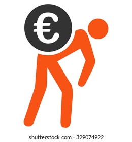 Euro Courier vector icon. Style is bicolor flat symbol, orange and gray colors, rounded angles, white background.