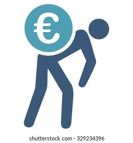 Euro Courier vector icon. Style is bicolor flat symbol, cyan and blue colors, rounded angles, white background.