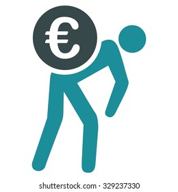 Euro Courier vector icon. Style is bicolor flat symbol, soft blue colors, rounded angles, white background.