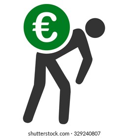 Euro Courier vector icon. Style is bicolor flat symbol, green and gray colors, rounded angles, white background.