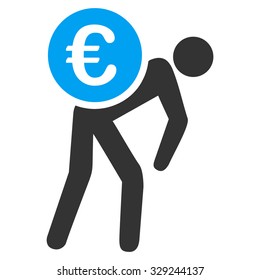 Euro Courier vector icon. Style is bicolor flat symbol, blue and gray colors, rounded angles, white background.