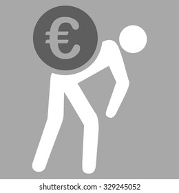 Euro Courier vector icon. Style is bicolor flat symbol, dark gray and white colors, rounded angles, silver background.