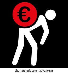 Euro Courier vector icon. Style is bicolor flat symbol, red and white colors, rounded angles, black background.