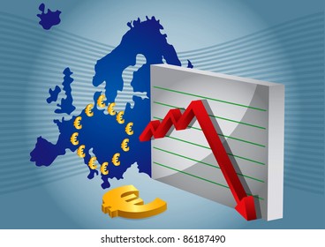 Euro crash, abstract illustration with Euro sign