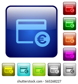 Euro credit card icons in rounded square color glossy button set