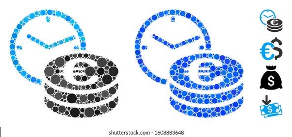Euro credit composition of circle elements in various sizes and shades, based on Euro credit icon. Vector circle elements are combined into blue collage.