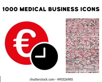 Euro Credit icon with 1000 medical business intensive red and black vector pictograms. Design style is flat bicolor symbols, white background.