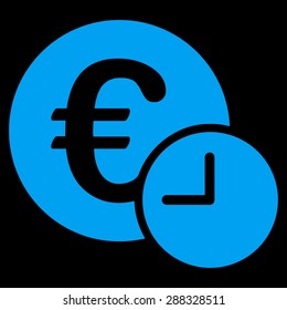Euro credit icon from Business Bicolor Set. Vector style: flat symbols, blue color, rounded angles, black background.