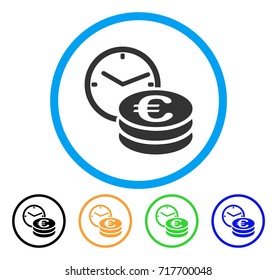 Euro Credit icon. Vector illustration style is a flat iconic euro credit grey rounded symbol inside light blue circle with black, green, blue, yellow color versions.