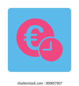 Euro credit icon. Vector style is pink and blue colors, flat rounded square button on a white background.