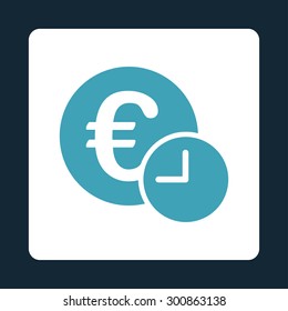 Euro credit icon. Vector style is blue and white colors, flat rounded square button on a dark blue background.