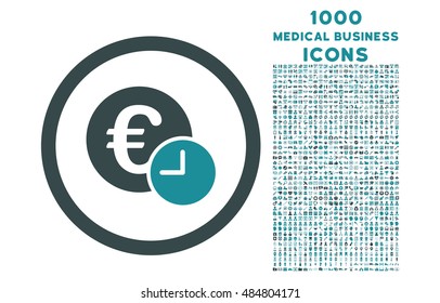 Euro Credit rounded vector bicolor icon with 1000 medical business icons. Set style is flat pictograms, soft blue colors, white background.