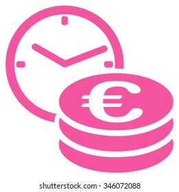 Euro Credit vector icon. Style is flat symbol, pink color, rounded angles, white background.