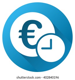 Euro Credit vector toolbar icon for software design. Style is a white symbol on a round blue circle with gradient shadow.
