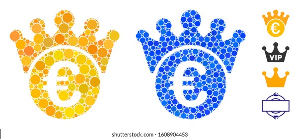 Euro crown composition of small circles in different sizes and color tints, based on Euro crown icon. Vector small circles are grouped into blue composition.