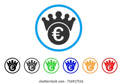 Euro Crown icon. Vector illustration style is a flat iconic euro crown grey rounded symbol inside light blue circle with black, gray, green, blue, red, orange color versions.