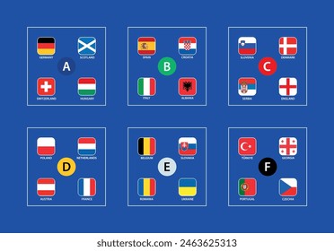 Euro cup 2024 groups , European Football Championship Cup , Vector country flags set