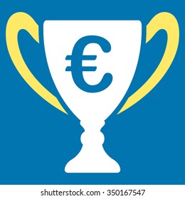 Euro Cup vector icon. Style is bicolor flat symbol, yellow and white colors, rounded angles, blue background.