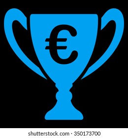 Euro Cup vector icon. Style is flat symbol, blue color, rounded angles, black background.