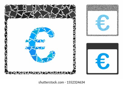 Euro currency calendar page mosaic of ragged items in different sizes and color tones, based on Euro currency calendar page icon. Vector rough items are composed into collage.