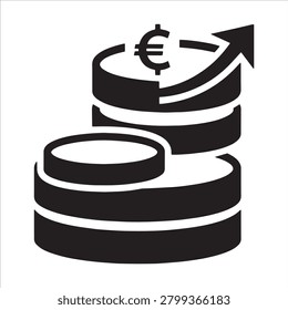 Euro currency coins stack with upward arrow icon currency business investment financial