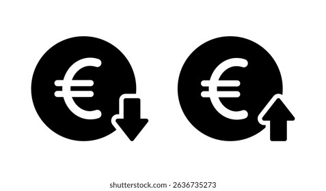 Euro currency down and up icon. Rise and fall European economy sign symbol