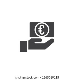 Euro currency exchange vector icon. filled flat sign for mobile concept and web design. Hand and money simple solid icon. Symbol, logo illustration. Pixel perfect vector graphics